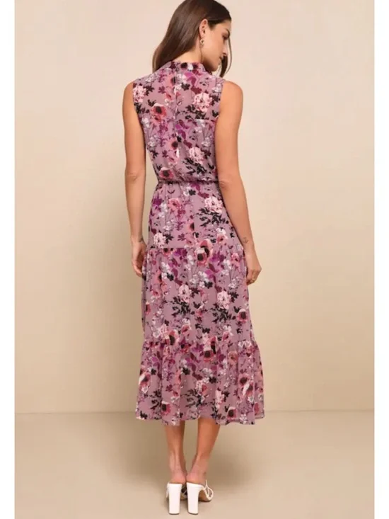 New Lulus Sleeveless Mauve Floral Midi Dress Sz 1X - Picture 3 of 7
